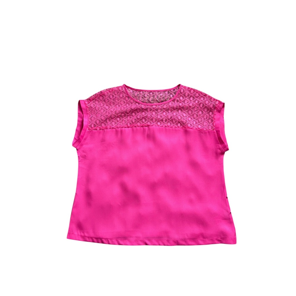 SHEIN Curve 0XL Pink Lace Blouse Short‎ Sleeve Sheer Yoke Top Plus Size